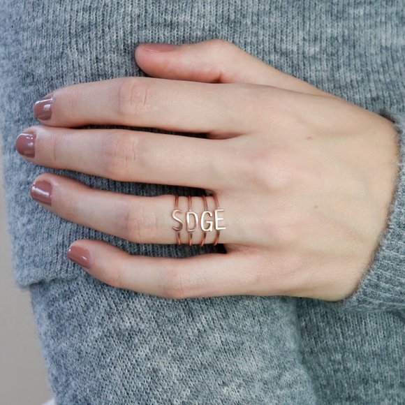 Rose Gold "E" letter ring, US Size 7 - Picture 3 of 4
